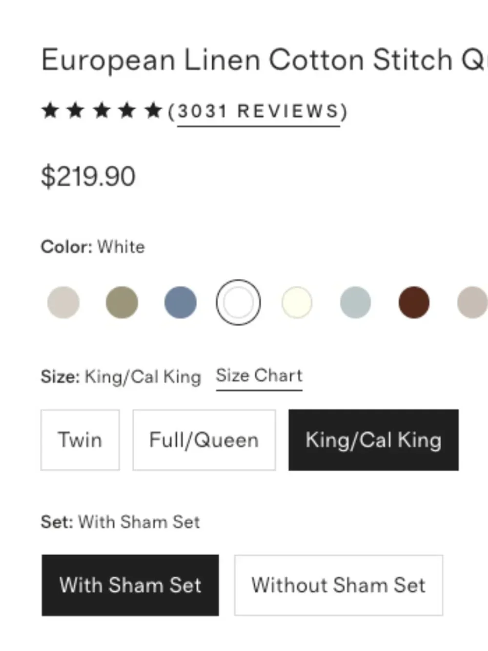 🛏️ Quince European Linen Cotton Stitch Quilt Set King/Cal King w/ 2 Shams (1)